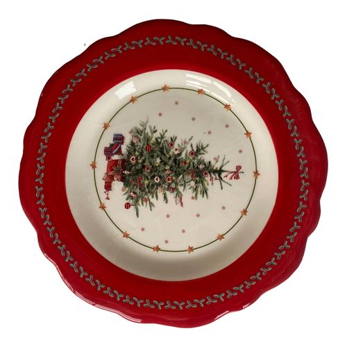 Plato Holiday Time redondo navideño de santa trineo dolomita - 20 cm