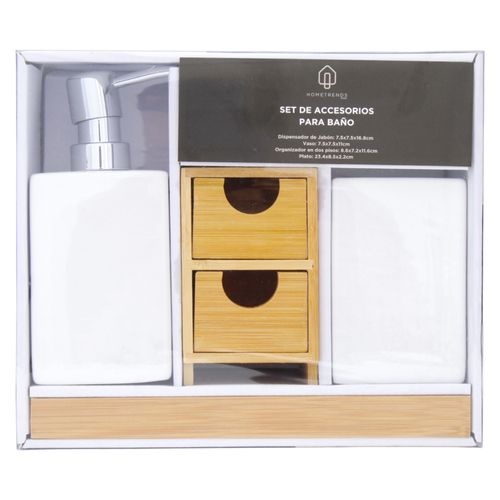 Accesorios Para Baño Hometrends Set De 4 Banos De Ceramica y Bambu