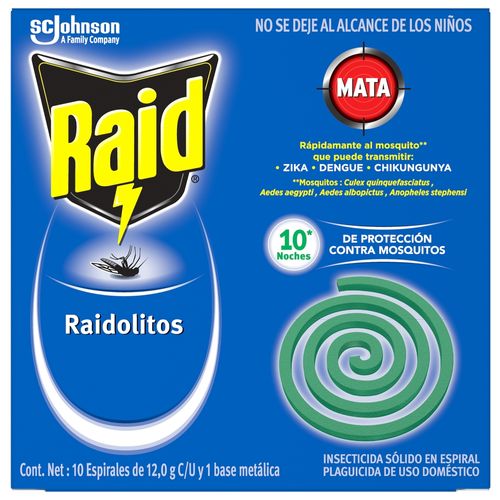 Insecticida Sólido en Espiral Verde Raid Raidolitos - 10 Espirales