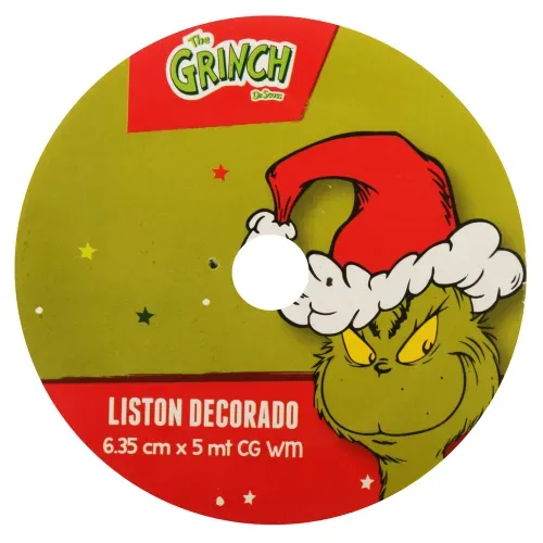 Listón Grinch Decorado - 6 cm x 5 m