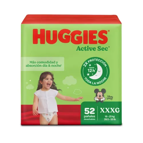 Pañales Huggies Active Sec Etapa 6/XXXG - 52 Unidades
