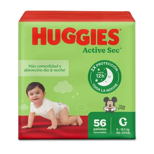 Pañales Huggies Active Sec Etapa 3/G - 56 Unidades