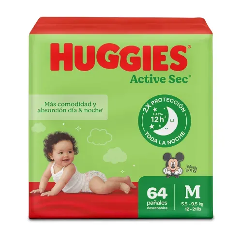 Pañales Huggies Active Sec Etapa 2/M - 64 Unidades