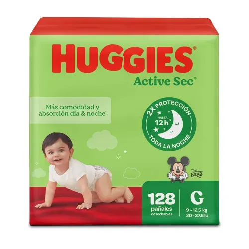 Pañales Huggies Active Sec Etapa 3G Más Comodidad y Absorción - 128Uds