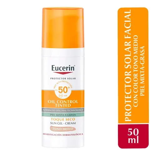 Crema facial Eucerin con color y protección solar tono medio FPS 50 - 50 ml