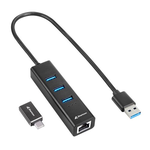 Hub USB Sharkoon Shark 3-Port USB 3.2 Gen 1 aluminio RJ45 Ethernet 4044951037575