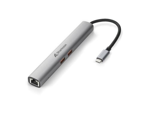Adaptador Sharkoon OfficePal combo USB-C a USB-A y USB-C conexión HDMI RJ45