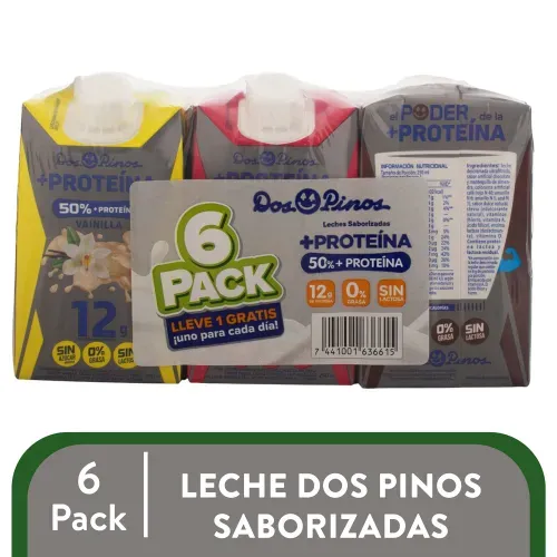Leches Saborizadas Dos Pinos, Sin Lactosa, 0% Grasa 6 Pack - 250ml