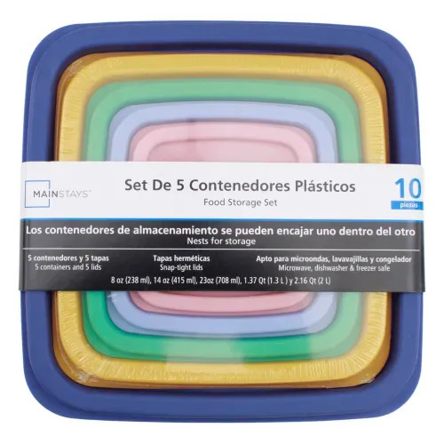 Herméticos y Refractarios Mainstays Set De 5 Contenedores Plasticos Dif ml