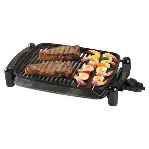 Parrilla y Plancha Eléctrica Black+Decker Sizzlelean™, Negro con temperatura ajustable