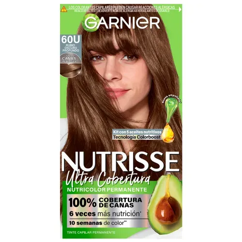 Tinte para Cabello Garnier Nutrisse Ultracobertura Tono Rubio Oscuro Profundo 60U - 97ml