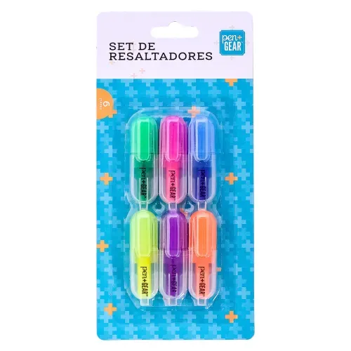 Mini Resaltadores Pen + Gear -  6 Piezas
