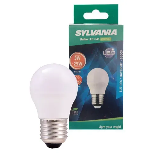 Bombillo Led Sylvania, 3W Globo G45 rosca E27 -Und