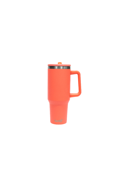 Vaso con agarradera y pajilla insulado Earthy color coral 1180 ml