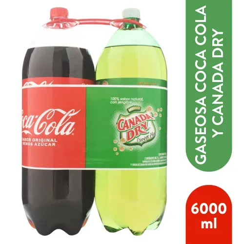 Gaseosa Coca Cola sabor original más canada dry 2 pack - 6 L
