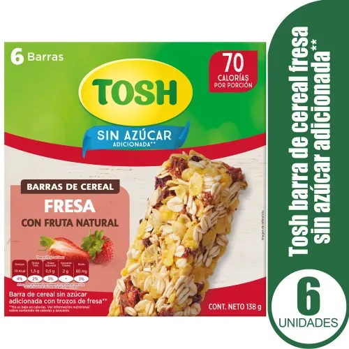 Barra de cereal Tosh Lyne Fresa 6 barras - 138 g