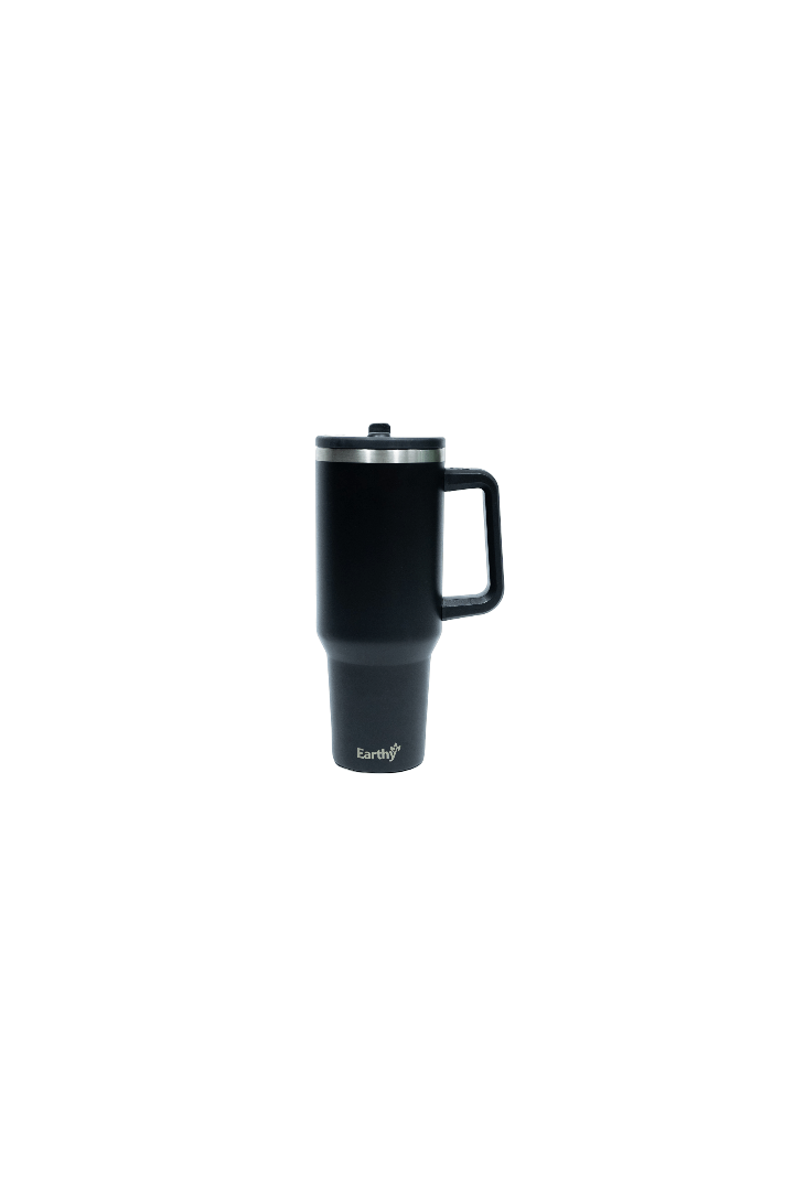 Vaso Earthy insulado con agarradera y pajilla color negro 1180 ml