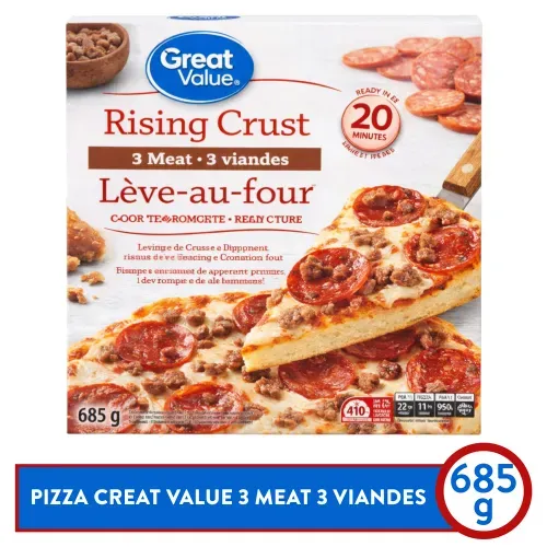 Pizza Great Value Congelada Rising Crust 3 Meat - 685 g