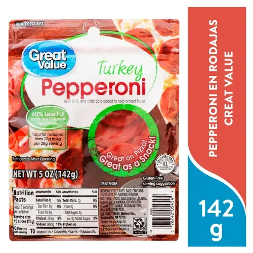 Pepperoni de pavo Great Value en rodajas - 142 g