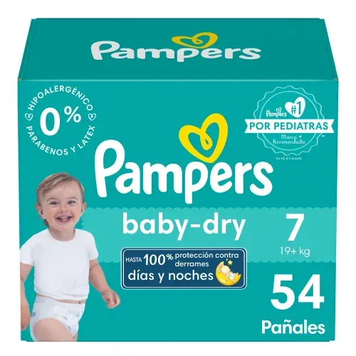 Pañales Pampers Baby-Dry Talla 7 Protección Contra Derrames - 54 Uds