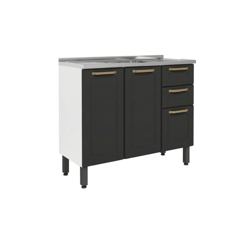 Mueble de acero para cocina Bertolini modelo Colors base de acero color gris con fregadero 3 puertas 2 gavetas 105cm