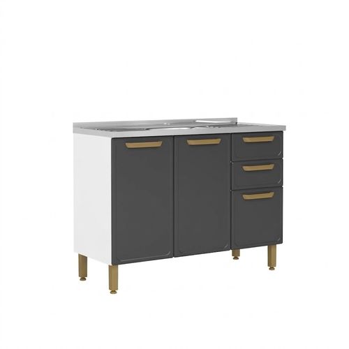 Mueble de acero para cocina Bertolini modelo Bella base de acero color gris con fregadero 3 puertas 2 gavetas 120cm