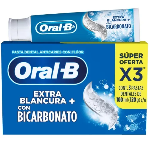 Pasta Dental Oral-B Extra Blancura Bicarbonato - 3 uds de 100 ml c/u