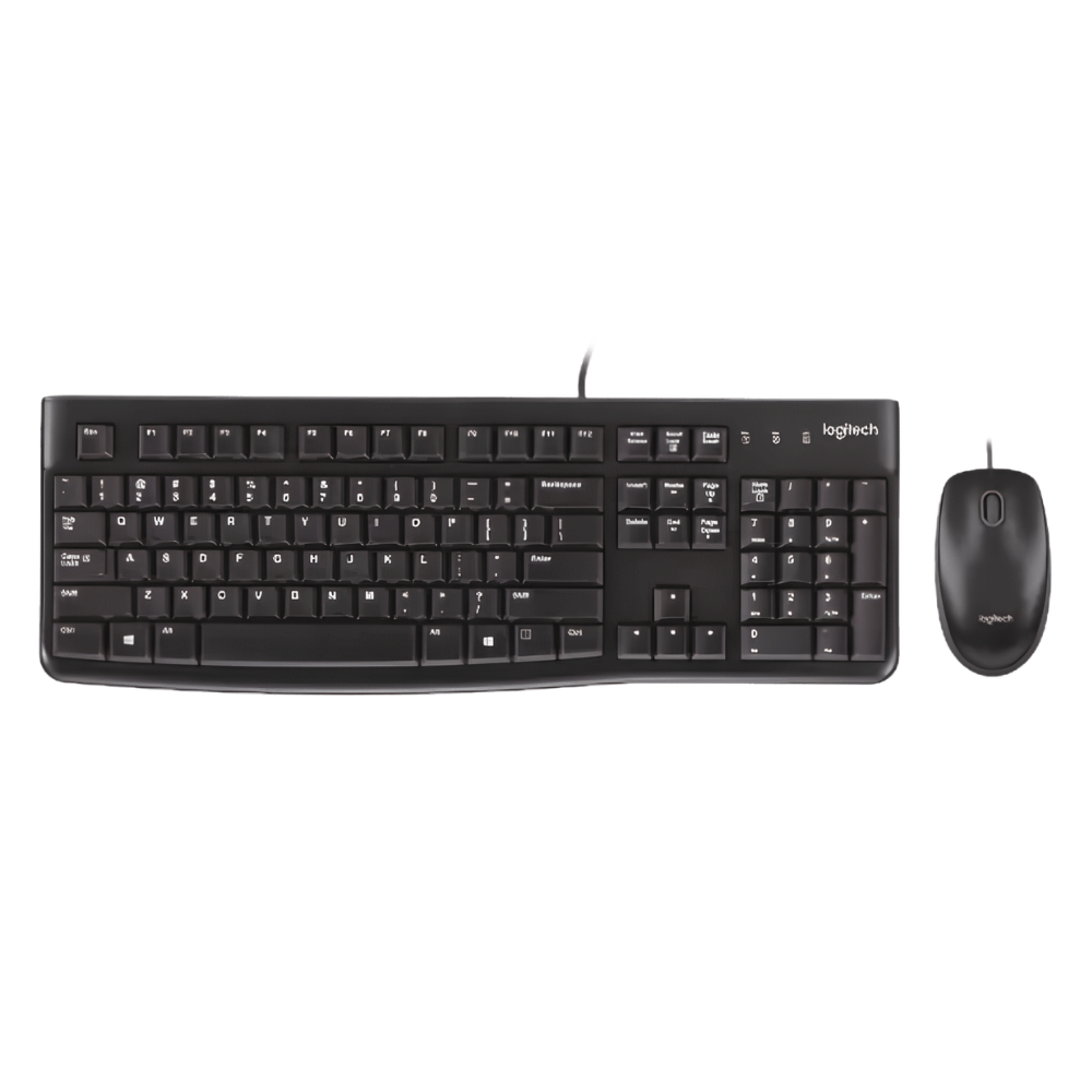 Teclado y Mouse Logitech MK120 Membrana Alambrico USB Ingles Negro