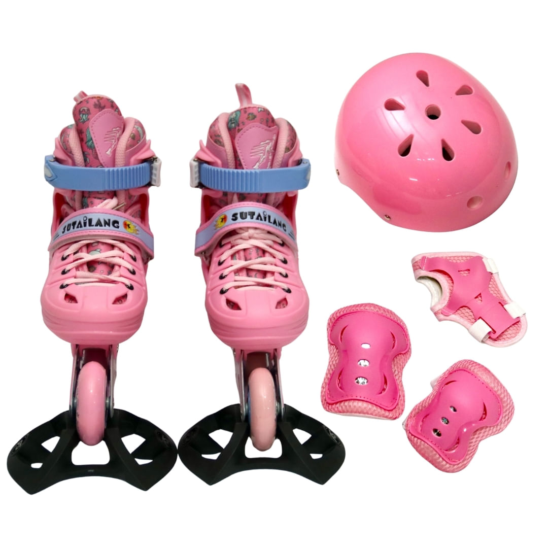 Patín Skate World línea en kit Sutai rosa m
