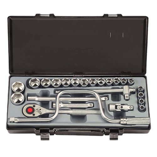 Juego 18 cubos y 6 accesorios espiga 1/2" 10-32mm con estuche negro FORCE