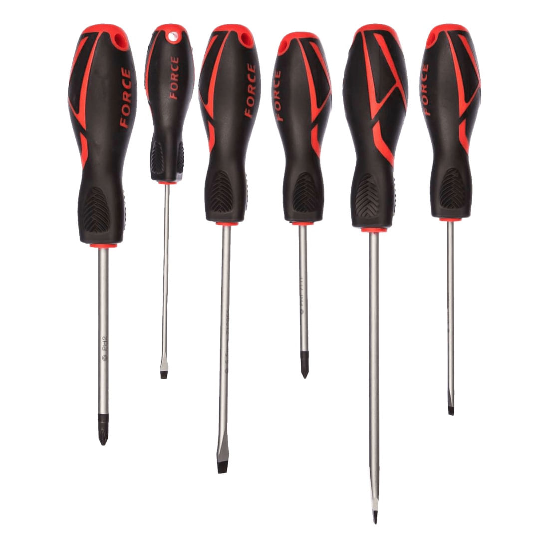 Juego 6 destornilladores, 4 ranurados (3,4,5.5,6.5 mm) y 2 phillips (ph1,ph2) FORCE