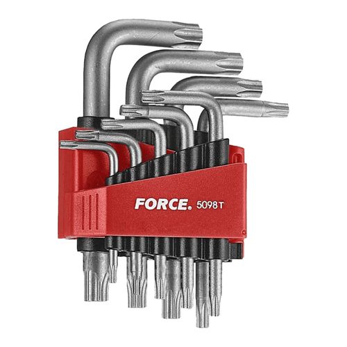 Juego de 9 llaves torx con pin anti-manipulacion T-10h - T-50h abrazadera FORCE