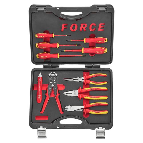 Juego 10pzs- 4 alicates +5 destornilladores +1probador aislados en estuche FORCE