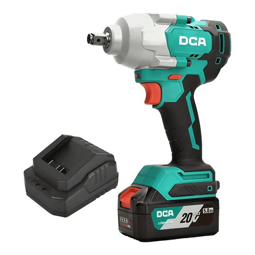 Pistola de impacto bateria 20v 13mm (1/2") 910nm 750w sin carbones + 1 bat 5ah y cargador DCA