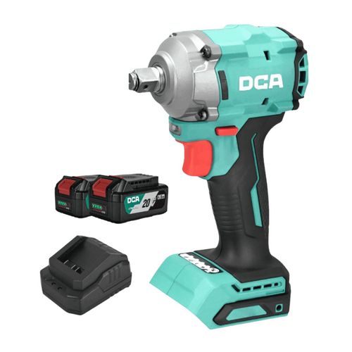 Pistola de impacto bateria 20v 13mm (1/2") 358nm 400w sin carbones + 2 bat 4ah y cargador DCA
