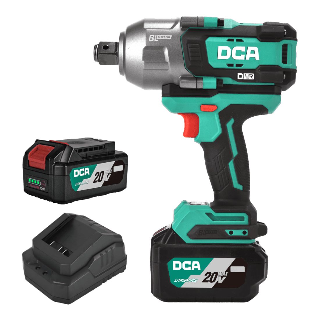 Pistola de impacto bateria 20v 19mm (3/4") 1288nm sin carbones + 2 bat 5ah y cargador DCA