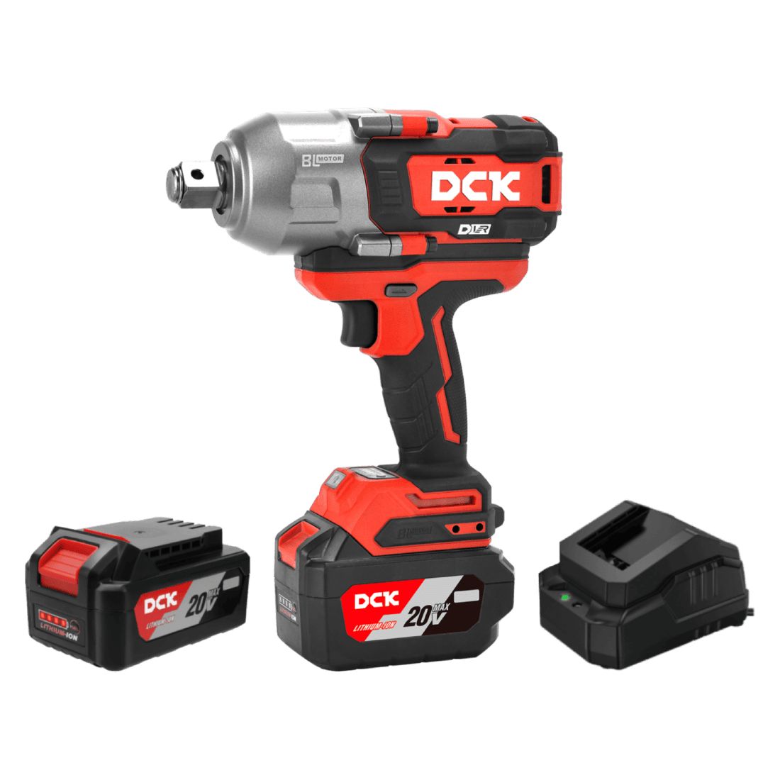 Pistola de impacto a bateria 20v 19mm (3/4") 1700 nm sin carbones + 2 bat 5ah y cargador DCK