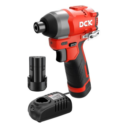 Atornillador de impacto bateria 12v 6.35mm (1/4") 140nm 250w sin carbones+ 2 bat 2ah y cargador DCK