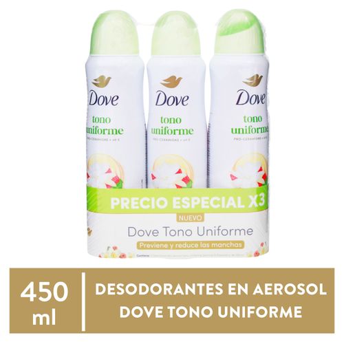 Desodorante Dove en aerosol tono uniforme 3 pack - 450 ml
