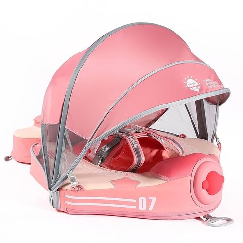 Flotador Mambobaby no inflable con cola anti vuelco toldo UPF50+ 2 posiciones de nado avión rosado 3 a 48 meses
