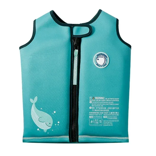 Chaleco salvavidas infantil Mambobaby no inflable con flotador desmontable verde agua talla M 17 a 23 kg
