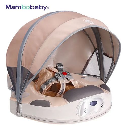 Flotador Mambobaby no inflable con cola antivuelco toldo UPF50+ 2 posiciones de nado león marino beige 3 a 48 meses