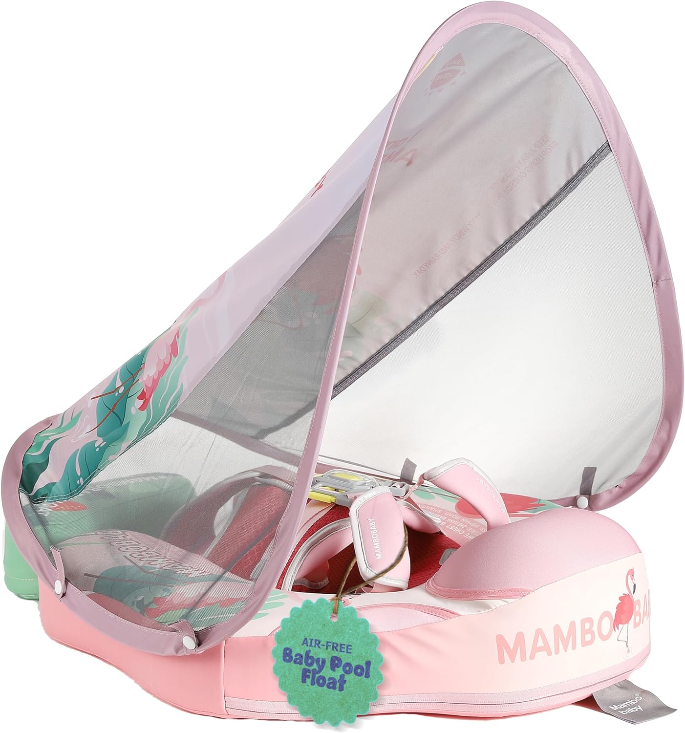Flotador Mambobaby no inflable con cola antivuelco toldo UPF50+ 2 posiciones de nado flamingo rosado 3 a 24 meses