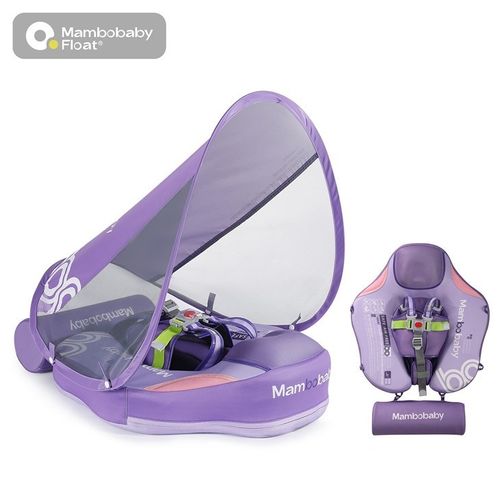 Flotador para bebé Mambobaby no inflable con cola antivuelco toldo UPF50+ 2 posiciones de nado ola morado 3 a 24 meses