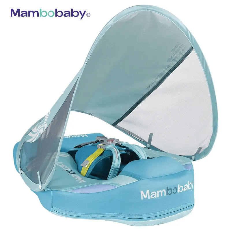 Flotador para bebé Mambobaby no inflable con cola antivuelco toldo UPF50+ 2 posiciones de nado ola verde 3 a 24 meses