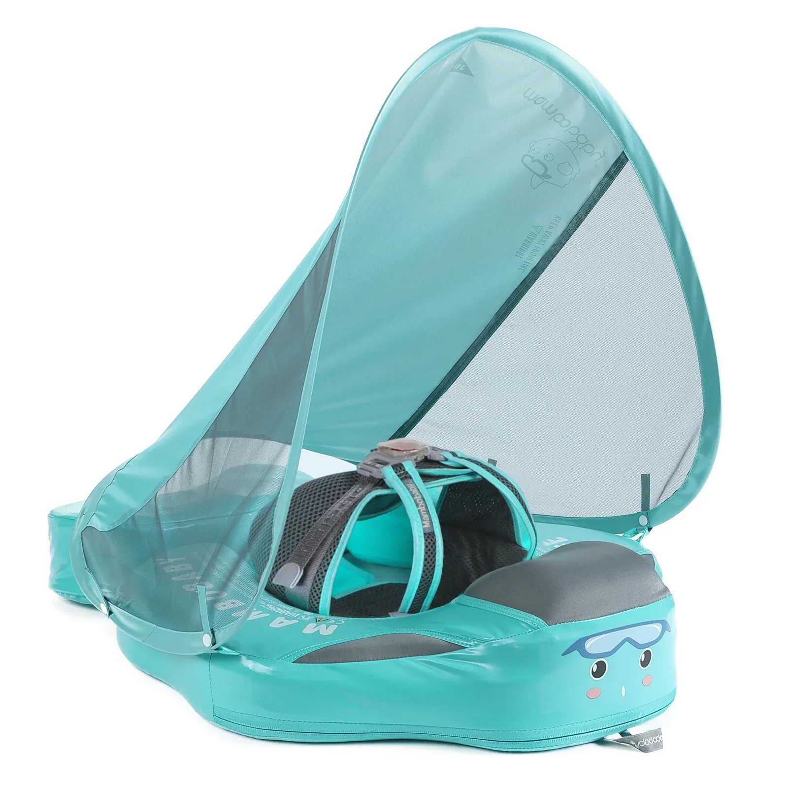 Flotador Mambobaby no inflable con cola antivuelco toldo UPF50+ 2 posiciones de nado verde clásico 3 a 24 meses