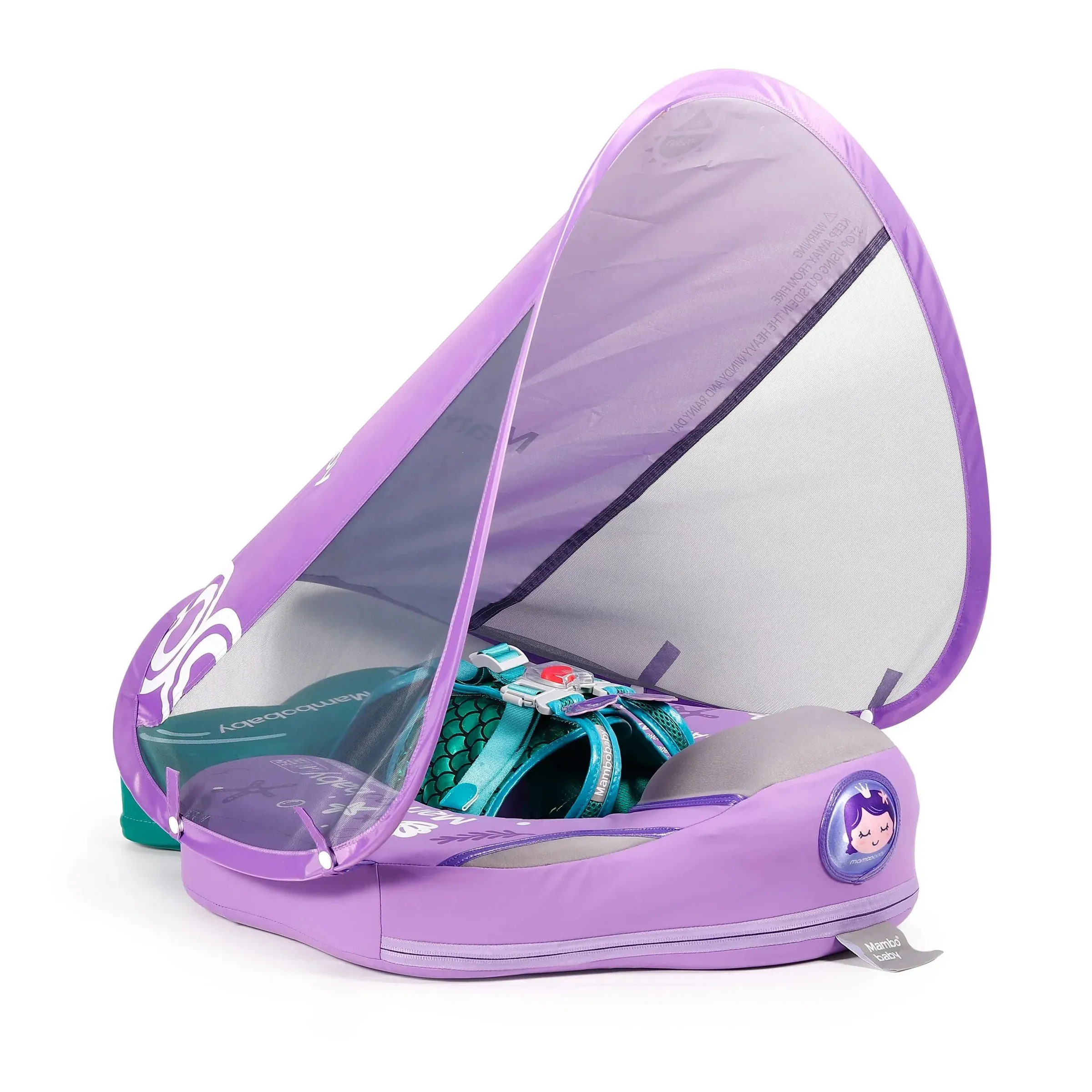 Flotador para bebé Mambobaby no inflable con cola antivuelco toldo UPF50+ 2 posiciones de nado sirena 3 a 24 meses