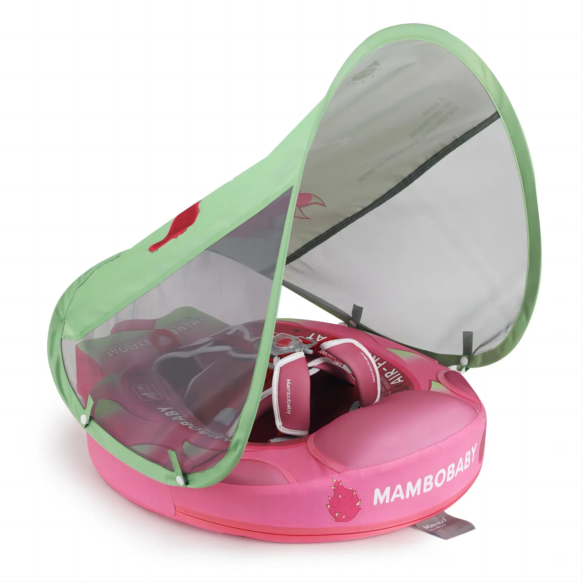Flotador para bebé Mambobaby no inflable con cola antivuelco toldo UPF50+ 2 posiciones de nado pitaya 3 a 24 meses