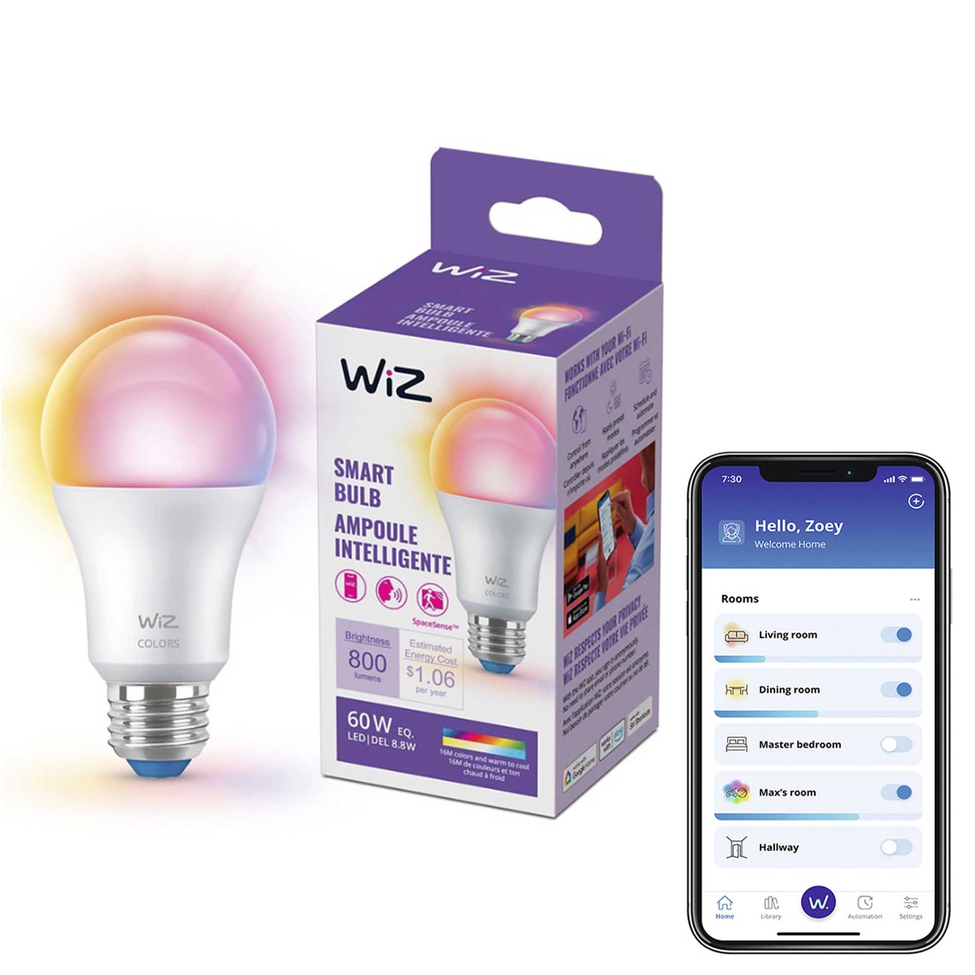 WIZ Bombillo Inteligente 8.8A19/WI-FI BLE COLOR/922-65 6/1PF