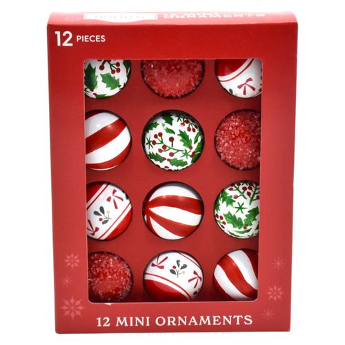Esferas Holiday Time Color rojo, blanco y verde Navidad 4 cm - 12 Uds